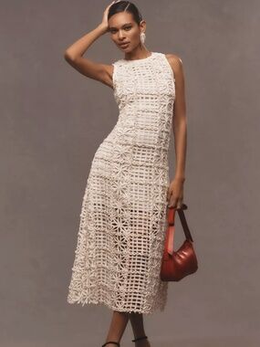 NWOT Anthropologie x Endless Rose Cream Textured Midi Dress